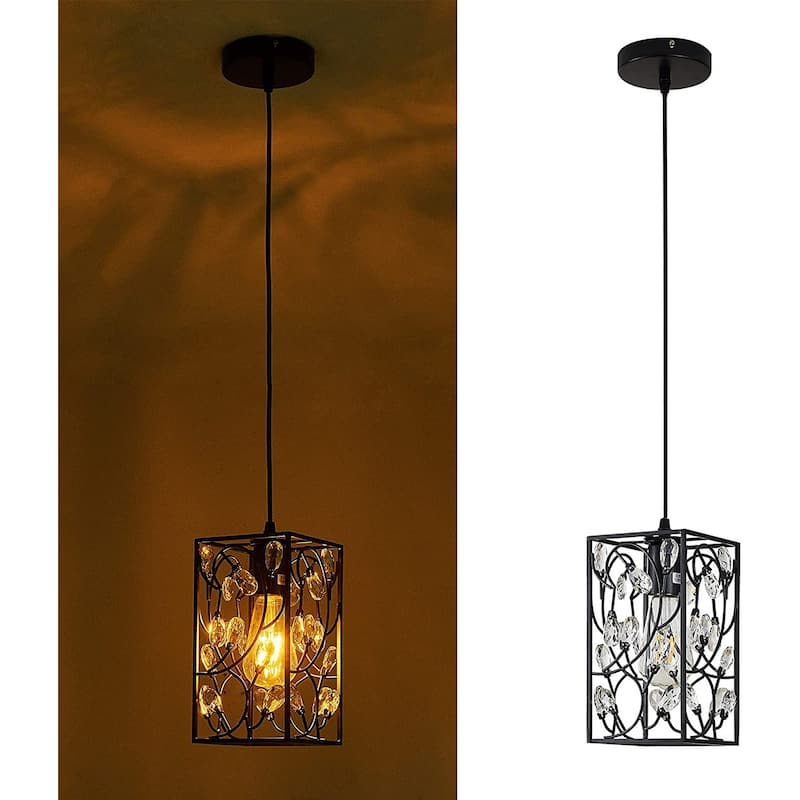 Vintage mini crystal pendant light industrial cage rectangular pendant lighting fixture matte black hanging lamp