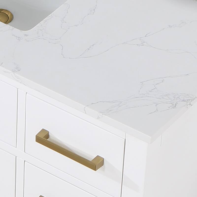 Altair Gavino Bath Vanity with Grain White Composite Stone Top and Mirror
