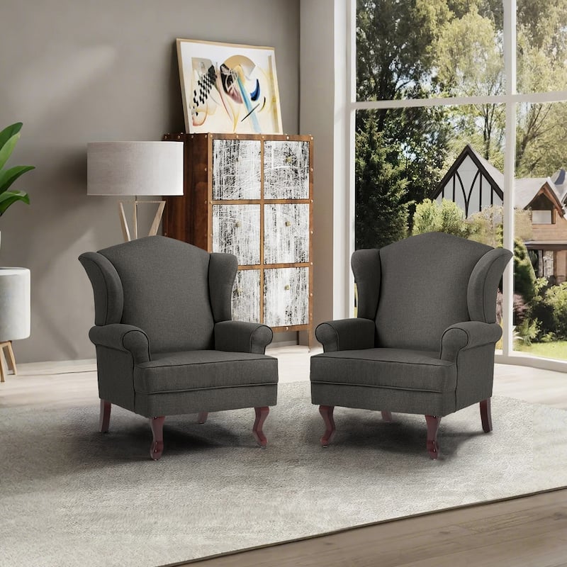 2 Set Traditional Wingback Accent Chairs Upholstered Armchair
