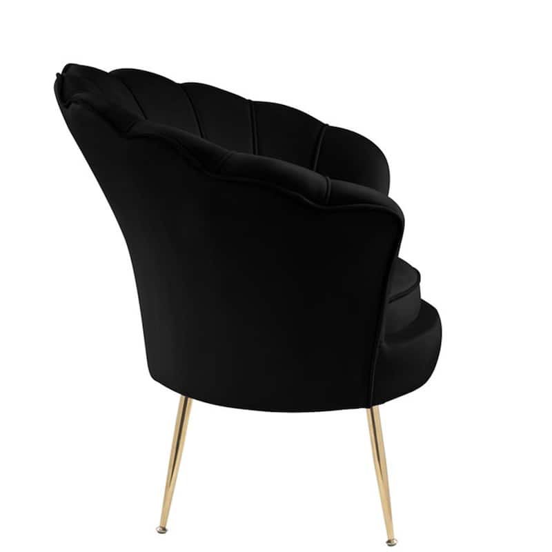 Velvet Scalloped Back Barrel Accent Chair with Metal Legs