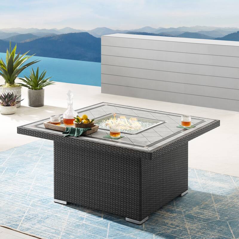 Corvus Duff 1-piece Square Wicker Patio Fire Pit Table with Ceramic Tile Top and Lid