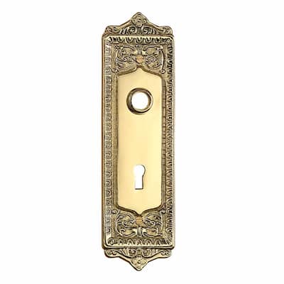 Bright Solid Brass Doorplate with Keyhole, Florentine Style 8.25in High Renovators Supply