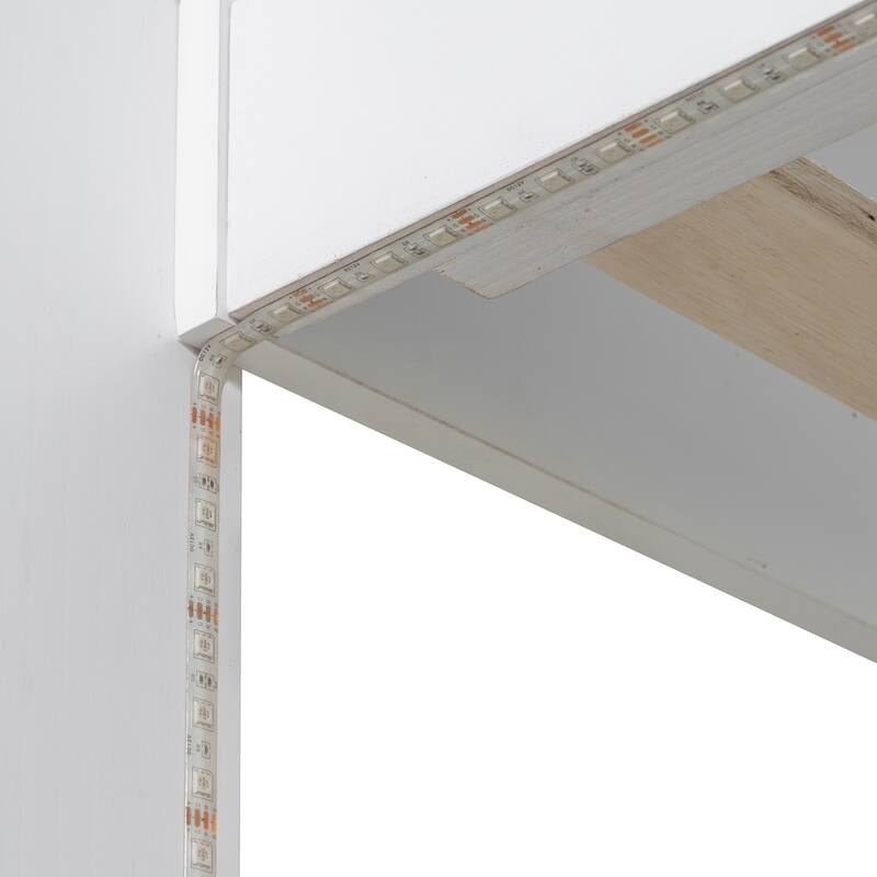 GDFStudio - Wood Twin over Full Bunk Bed with Storage, Drawer, LED & Charging Station