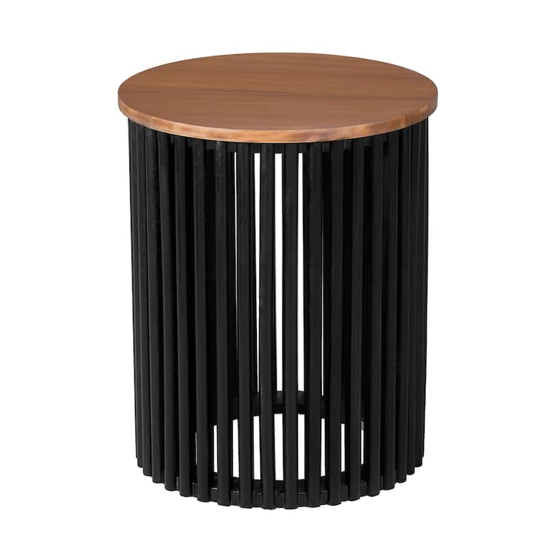 Vertical Hollow-out Side Table Round Acacia Solid Wood End Table