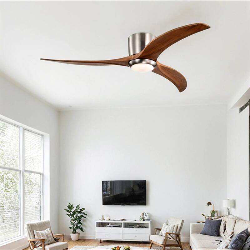 52" Flush Mount Ceiling Fan Solid Wood Blades Ceiling Fan With Light