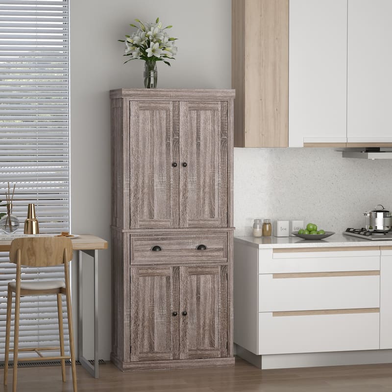 HOMCOM 72" Traditional Freestanding Kitchen Pantry Cupboard with 2 Cabinet,Drawer and Adjustable Shelves - N/A - Brown