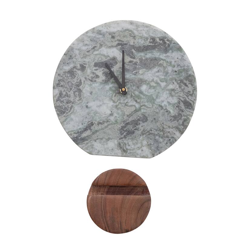 Marble Clock on Acacia Wood Base
