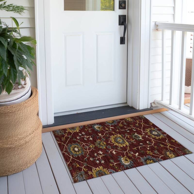 Machine Washable Indoor/ Outdoor Traditional Luna Chantille Rug - Burgundy - 1'8" x 2'6"
