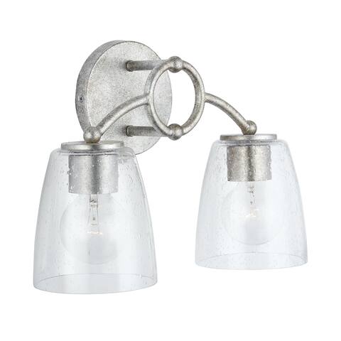 Oran 2-light Antique Silver Bath/ Vanity Fixture w/ Clear Seeded Glass