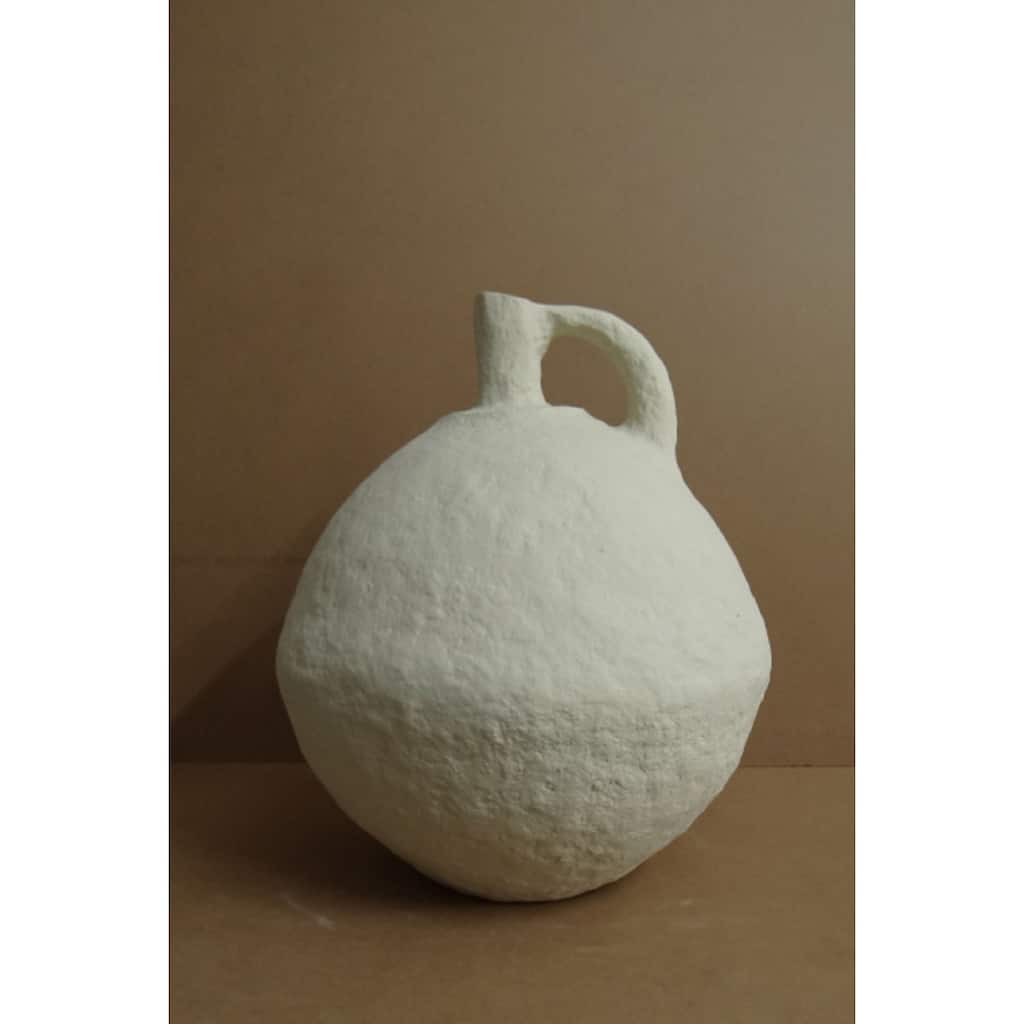 Paper Mache Vase Dia 18" Off-White - Off-White