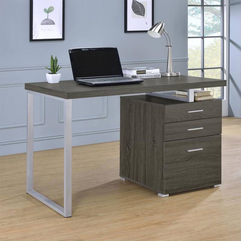 3-drawer Office Desk in Weathered Grey Finish - Grey