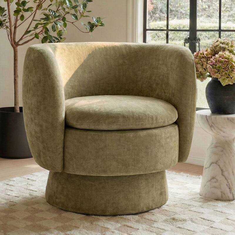Modern Upholstered Swivel Barrel Accent Chair with Curved Back - Sage Green
