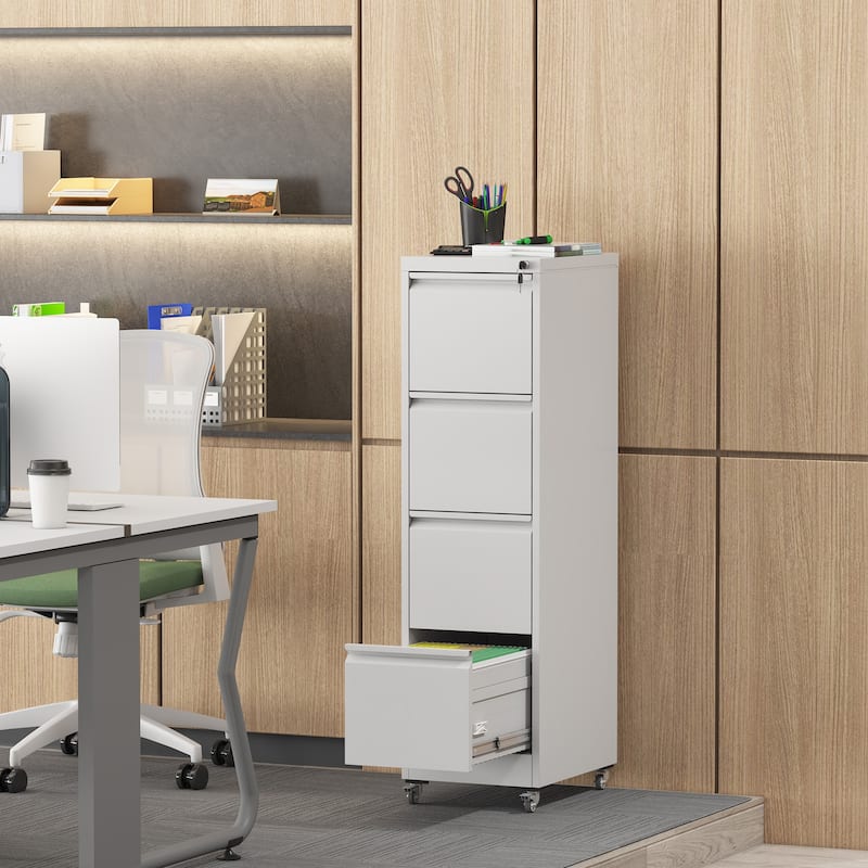 Modern Vertical File Cabinet, Heavy-Duty Lockable Filing Cabinet with 4 Drawer Locks and 4 Wheels, for Home Office