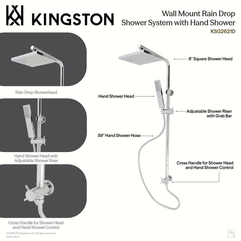 Kingston Brass Claremont Wall Mount Rain Drop Shower System with Hand Shower