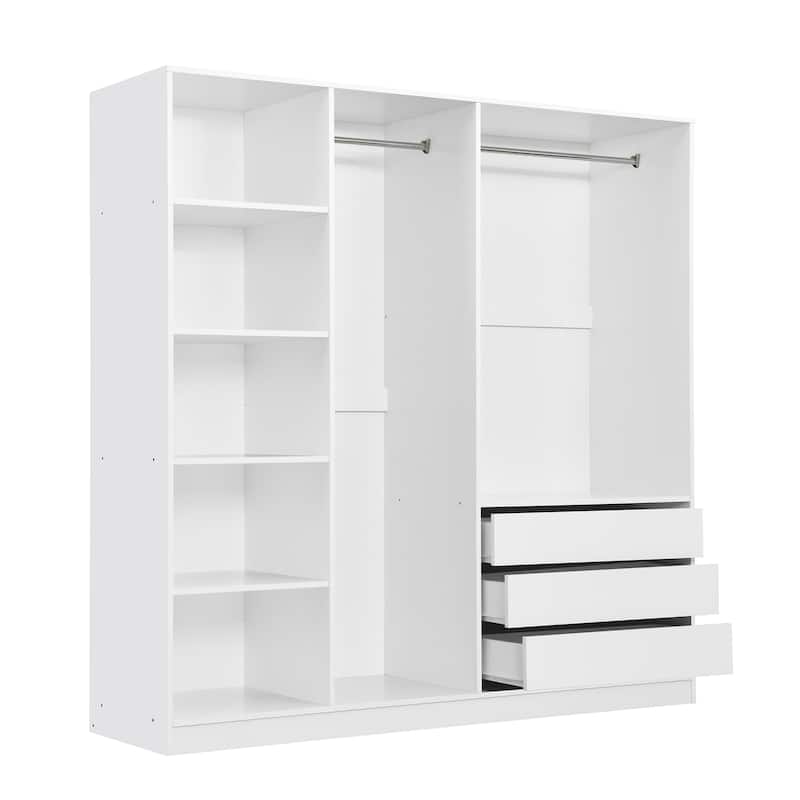 Doorless Wooden Storage Wardrobe with Drawers, White Clothing Storage Cabinet Organizer with Open Shelves
