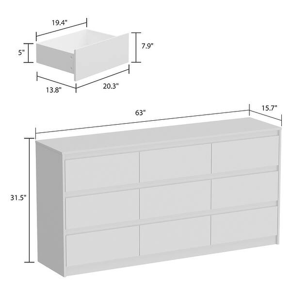 dimension image slide 5 of 6, Modern Dresser for Bedroom 9 Drawers Wood Dresser Chest of Drawers