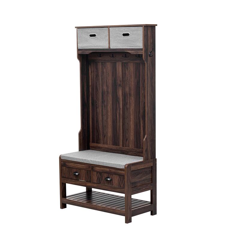 Hall Tree with 6 Hooks and Hinged Lid,Coat Hanger,Entryway Bench