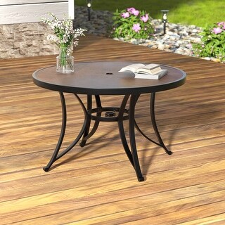 48“ Outdoor Cast Aluminum Round Dining Table with Tempered Glass Top ...