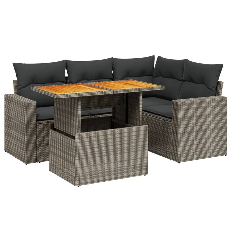 vidaXL Patio Sofa Set with Cushions Table and Lounge Seats 5 Piece Poly Rattan - 21.7 x 39.4 x 28.7