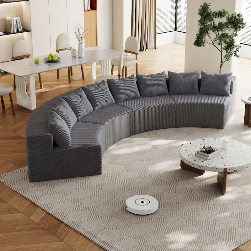 Half Moon Sectional Sofa Convertible Modular Couches Plush Corduroy Sleeper Sofa Bed Symmetrical Loveseat Sofa - Grey 4 Seat