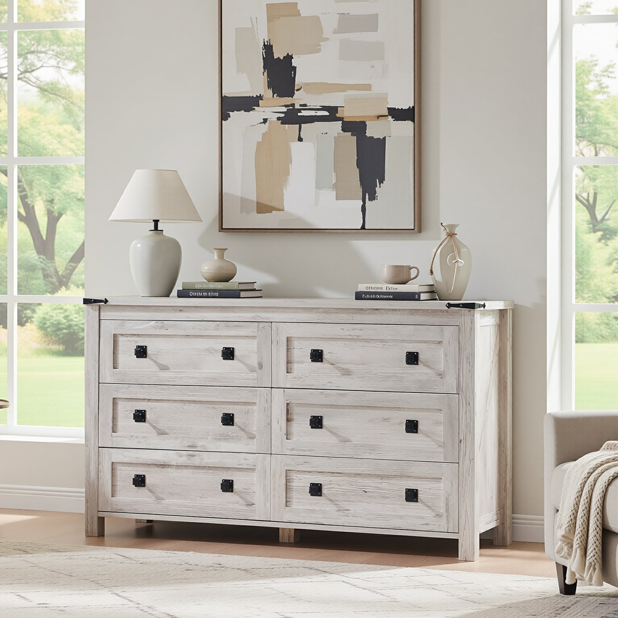 Wood 6 Drawers Dresser, Rustic Chest of Drawers for Bedroom