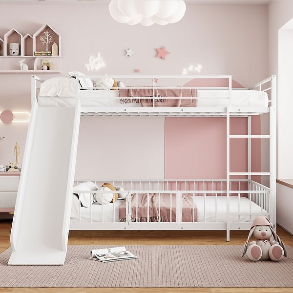slide 2 of 40, Kid-Friendly Design Full over Full Bunk Bed White