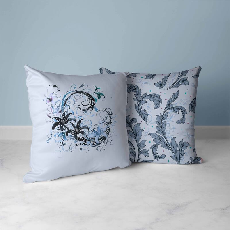 Petal and Swirl Faux Suede Reversible Throw Pillow Skyblue and Black