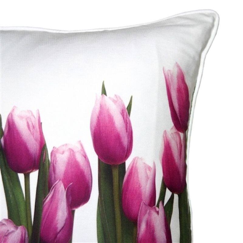 Vibrant Magenta Tulips Cotton 19x19 Throw Pillow with Polyfill Insert