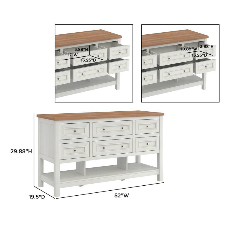 Walker Edison Modern Free-Standing Kitchen Island with 6 Drawers, White