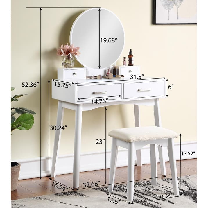 Vanity Dresser with Mirror and Stool Set Storage Drawers Luxury Furniture