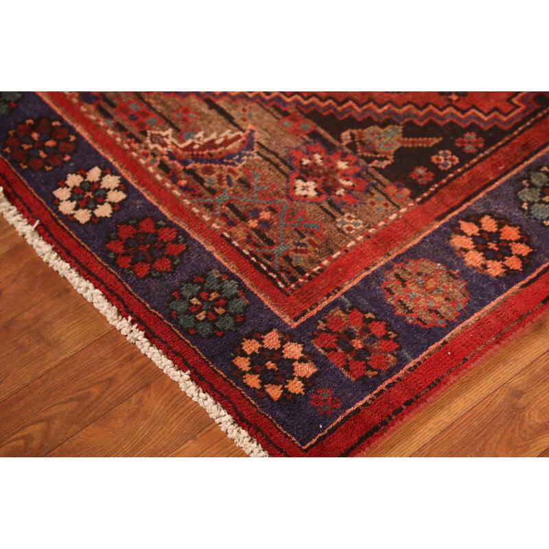 Red Hamedan Persian Vintage Rug Handmade Wool Carpet - 4'1" x 7'1"