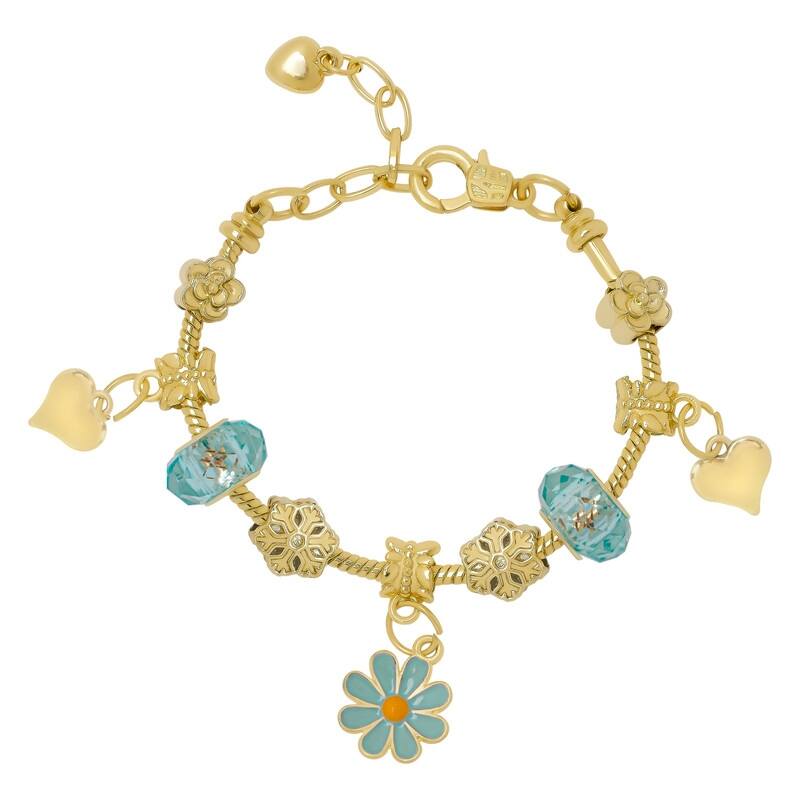 Victoria Townsend Gold Plated Blue Sunflower Heart Charm Bracelet