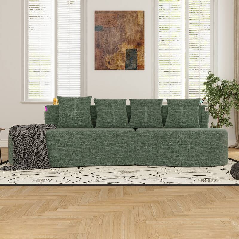 94.49" Chenille Curved Sectional Sofa with Pillows, No Assembly Required