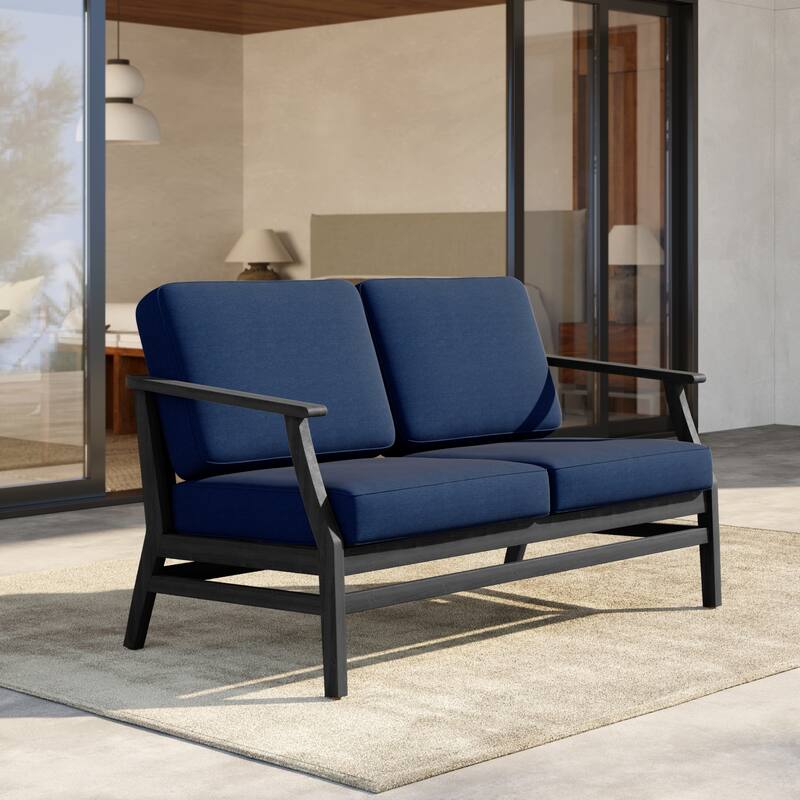 Outdoor Teak Wood Loveseat Sofa with Water-Resistant Cushions