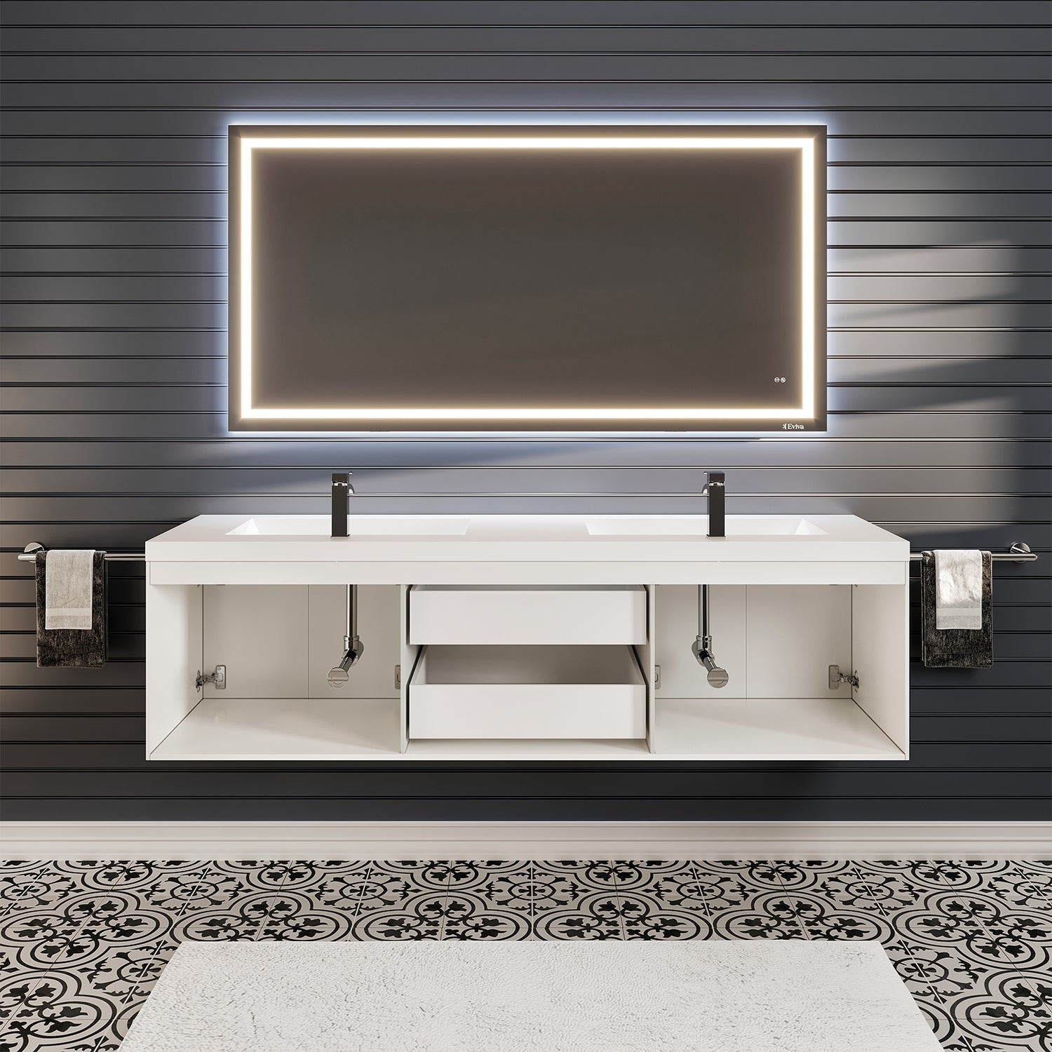 Eviva Axis 72 White DS Bath Vanity with Acrylic Top
