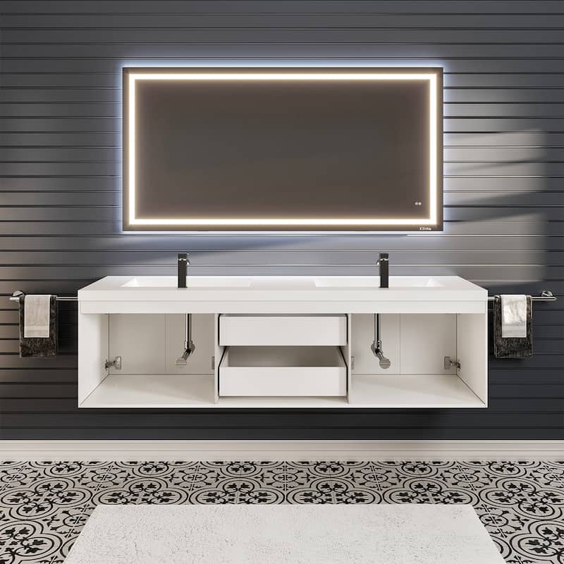 Eviva Axis 72" White DS Bath Vanity with Acrylic Top