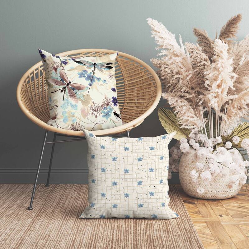 Wings in Motion Indoor/Outdoor Reversible Throw Pillow Blue and Beige