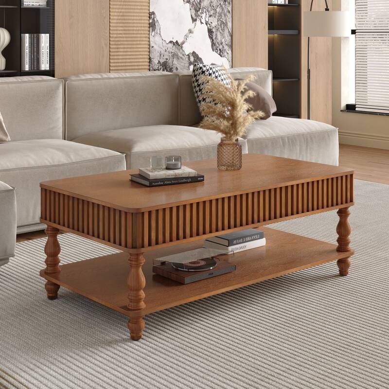 GDF Studio - Modern Wooden Lift-Top Coffee Table with Storage - Antique brown