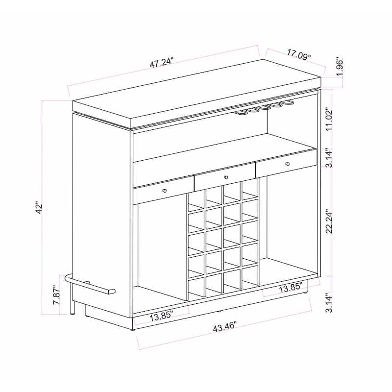 Somette Modern Gloss White and Black Bar with Honeycomb Design and LED Lights - N/A