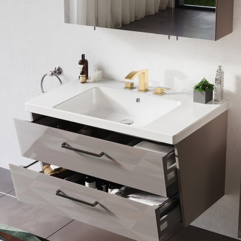 Widespread Bathroom Sink Faucet Dual Handle 3-Hole Basin Mixer Taps - Gold