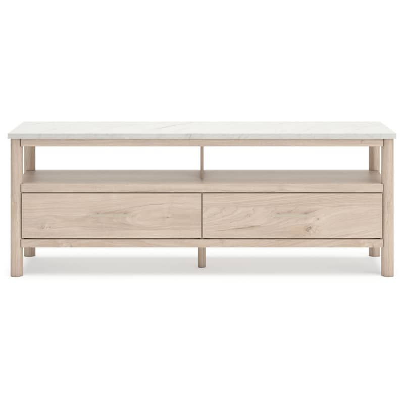 Mooran Large TV Media Console, Shelf, 2 Drawers, Brown Beige, 71 Inch
