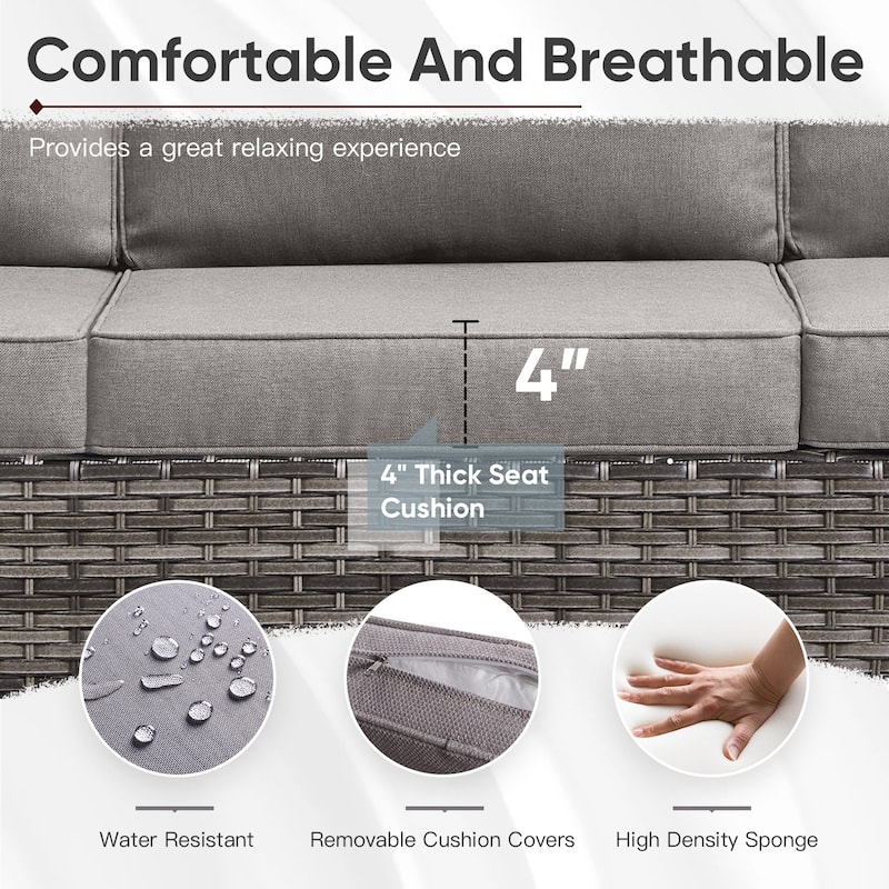 Outdoor Sofa Swivel Chairs with Fire Pit Table - Grey cushion