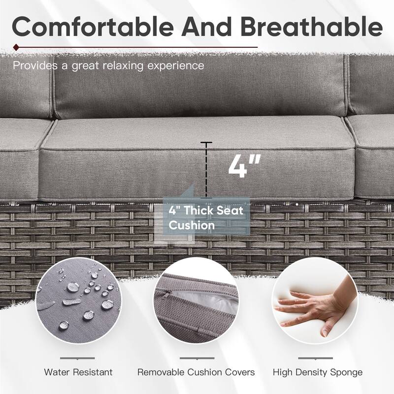 Outdoor Sofa with Swivel Chair Ottomans & Fire Pit Table - Grey cushion