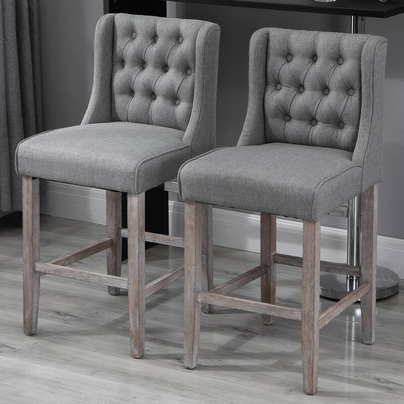 Counter Height Bar Stools Set of 2, Kitchen Island Stools with Tufted Back, Armless Upholstered Dining Chair with Footrest