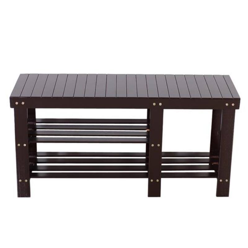 90cm Strip Type Bamboo Stool Shoe Rack with Boots Compartment Coffee - 35.43 x 11.02 x 17.72