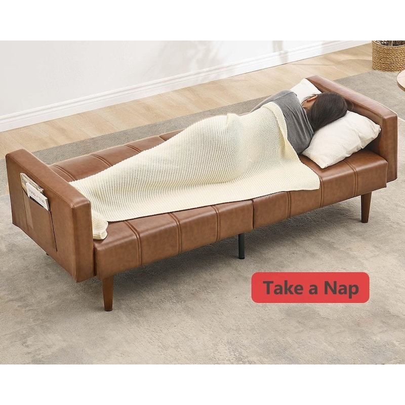 75" Futon Sofa Bed, Mid-Century Modern Futon Couch, Convertible Sleeper Sofa