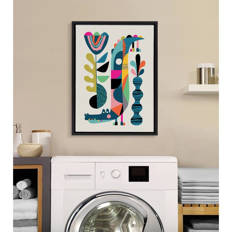 Kate and Laurel Sylvie Mid-Century Crocodile Framed Canvas by Rachel Lee
