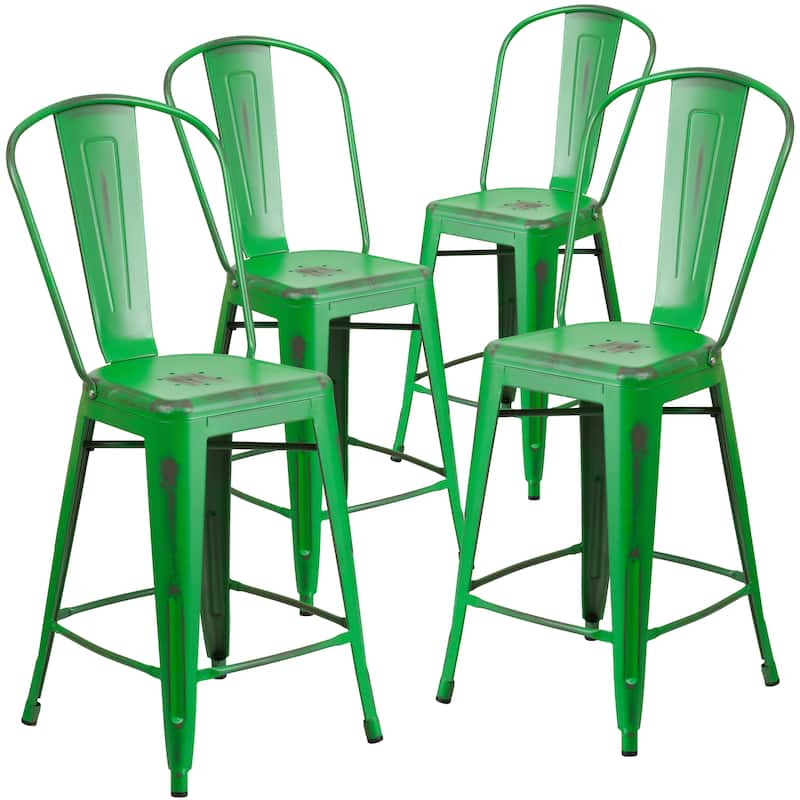 Distressed Metal Indoor/ Outdoor 24-inch Counter Stools (Set of 4)