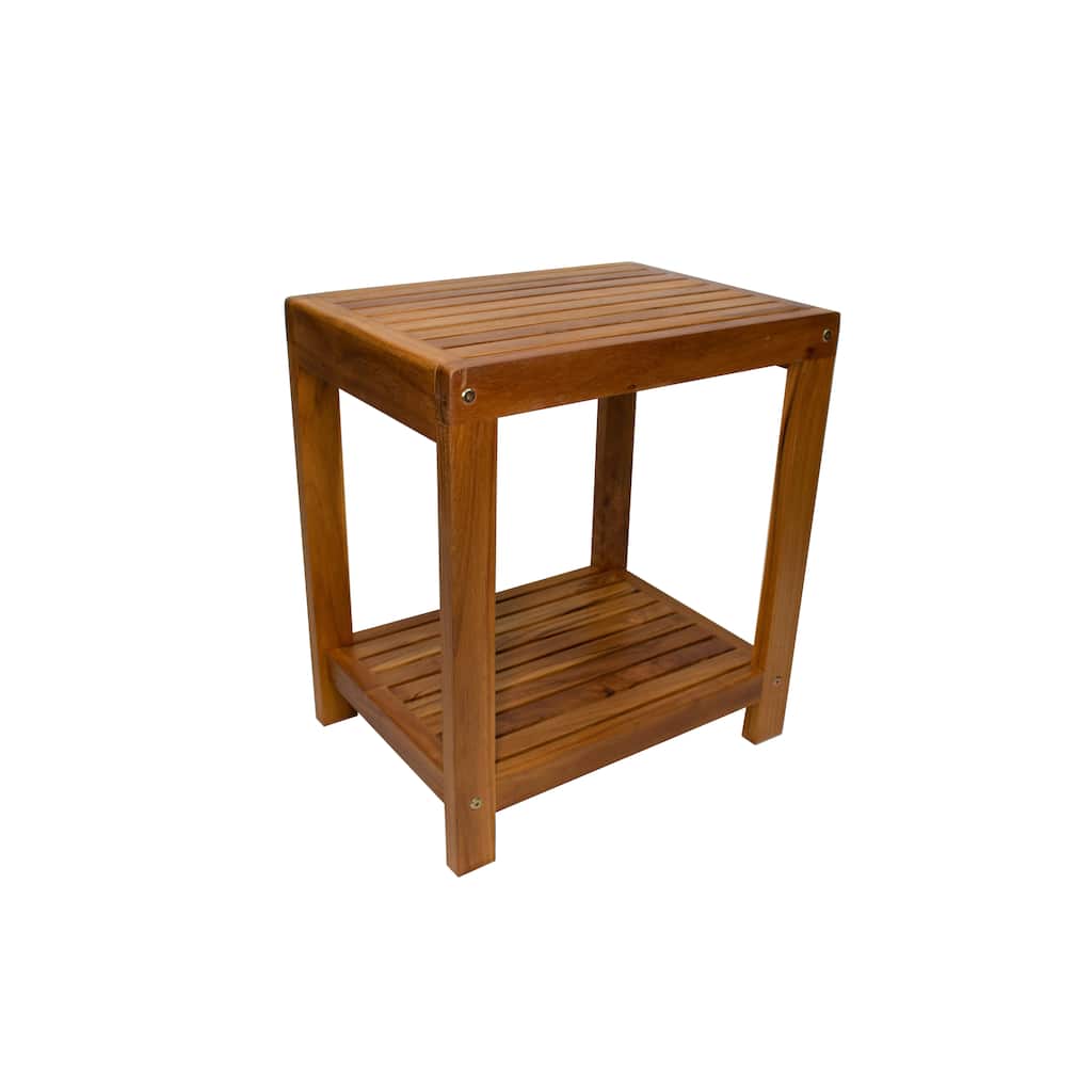 Nordic Style Oiled Teak Spa Bench with Shelf – 18″ - N/A