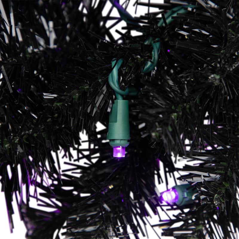 Black Crystal Pine Artificial Halloween Wreath - 24" - LED Purple